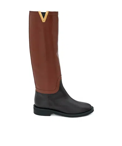 Via Roma 15 Two-tone Knee-high Boots With Gold Accent In Multi