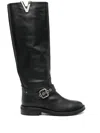 Via Roma 15 Black Knee Boots With V-lateral Detailing In Black