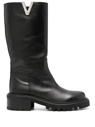 Via Roma 15 70mm Vlogo Leather Boots In Black