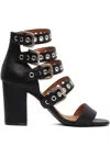 Via Roma 15 Black Leather Sandals With Four Adjustable Straps In Black