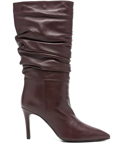 Via Roma 15 80mm Calf Leather Pointed-toe Boots In Red