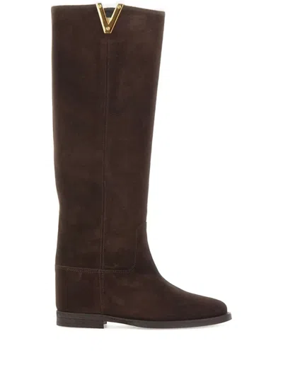 Via Roma 15 80mm V-shaped Detail Suede Boots In Brown