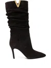 Via Roma 15 85mm Ruched Suede Boots In Black