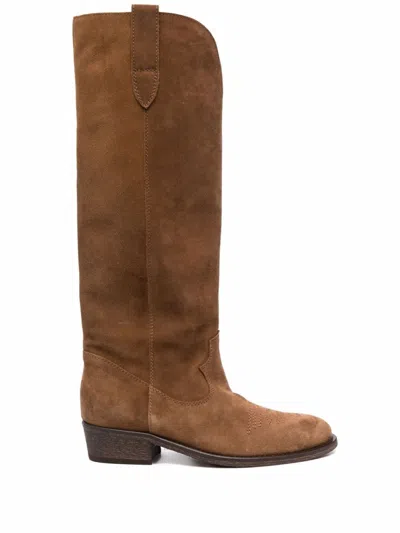 Via Roma 15 Almond Toe Camel-brown Leather Suede Boots