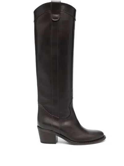 Via Roma 15 Almond-toe Leather Boots In Braun