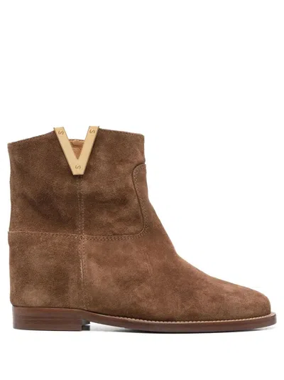 Via Roma 15 Logo-plaque Suede Ankle Boots In Brown