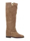Via Roma 15 V-plaque Suede Knee-high Boots In Neutral