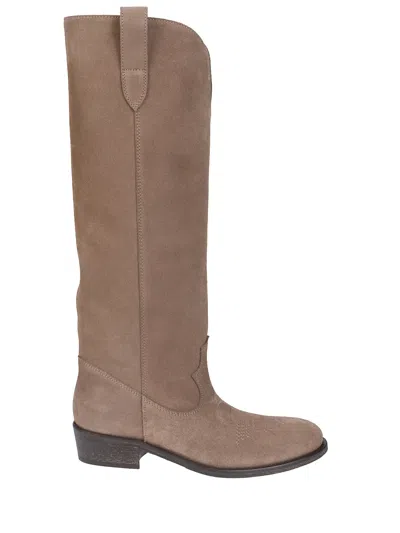 Via Roma 15 Beige Suede Knee-high Boots In Neutral