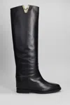 Via Roma 15 Logo-plaque Leather Boots In Black