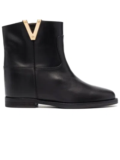 VIA ROMA 15 BLACK CALF LEATHER ANKLE BOOTS