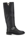 Via Roma 15 Black Knee Boots With V-lateral Detailing In Black