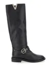 Via Roma 15 Black Knee Boots With V-lateral Detailing In Black