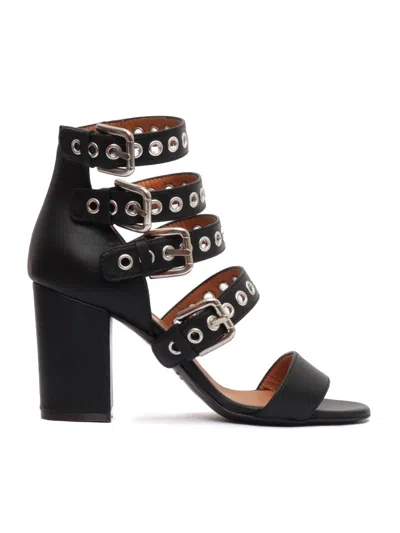 VIA ROMA 15 BLACK LEATHER SANDALS WITH FOUR ADJUSTABLE STRAPS