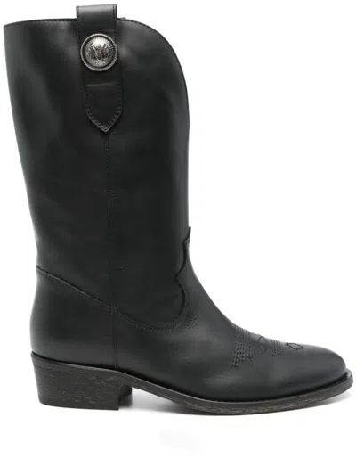 VIA ROMA 15 VIA ROMA 15 BLACK LEATHER TEXAN ANKLE BOOTS