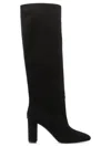 Via Roma 15 Black Suede Ankle Boots With Refined Block Heel In Black