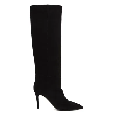 Via Roma 15 Black Suede Knee-high Boots With 90 Mm Stiletto Heel