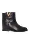 Via Roma 15 Calfskin Ankle Boot With Decorative Gold-tone Plaque In Black