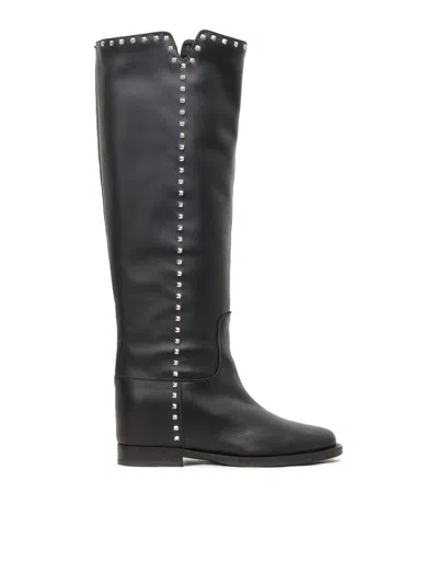 Via Roma 15 Studded 25mm Leather Boots In Black