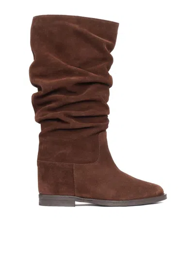 Via Roma 15 Suede Ruched Boots In Gray