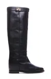 Via Roma 15 Tall Leather Boots With Decorative Strap In Black