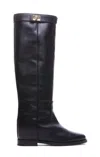 Via Roma 15 Black Calf Leather Boots In Black