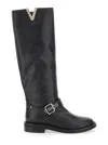 Shop Via Roma 15 Black Knee Boots With V-lateral Detailing In Leather Woman
