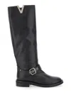 Via Roma 15 Black Knee Boots With V-lateral Detailing In Black