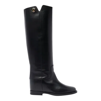 Via Roma 15 Knee-length Leather Boots In Black