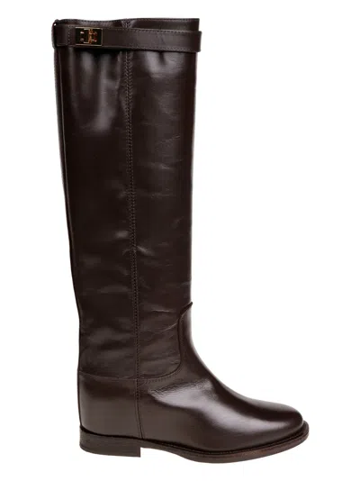 Via Roma 15 Leather Knee-length Boots In Brown