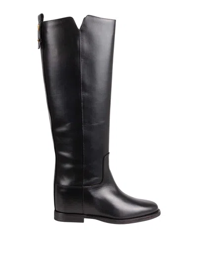 Via Roma 15 Knee-high Boots With Tongue And Logo Detail In Black