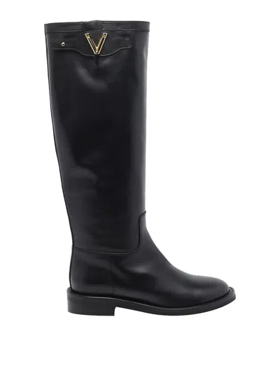 Via Roma 15 Logo-plaque Knee-high Boots In Black