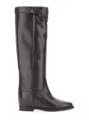 Via Roma 15 Brown Tall Boots With Decorative Buckle In Gray
