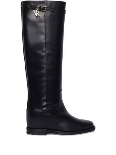VIA ROMA 15 BUCKLE-DETAIL LEATHER BOOTS
