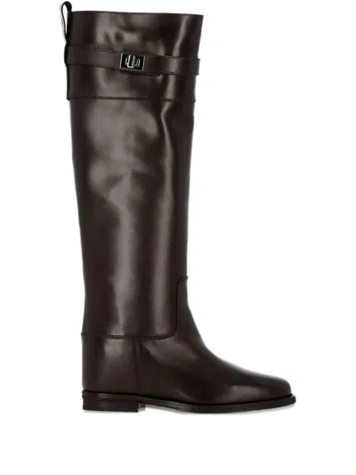 Via Roma 15 Buckle-fastening Leather Boots In Brown