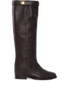 Via Roma 15 Tall Leather Boots With Decorative Strap In Brown