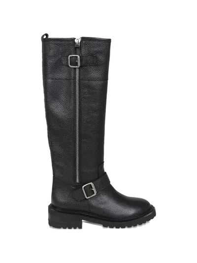 Via Roma 15 Buckle Zip Leather Boots In Black