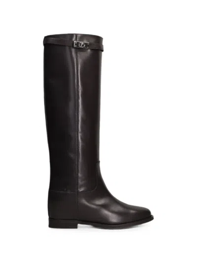 Via Roma 15 Buckled Leather Knee-high Boots In Black