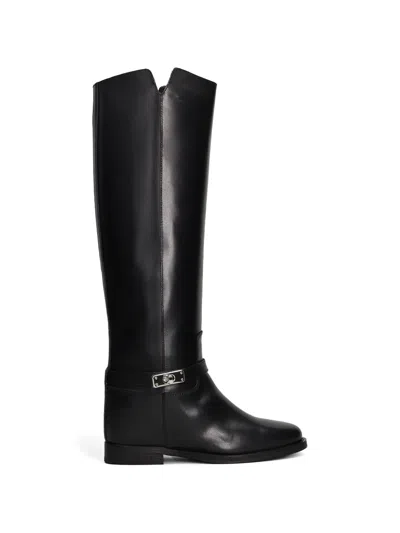 Via Roma 15 Buckle-strap Knee-high Boots In Black