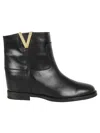 Via Roma 15 Calfskin Ankle Boot With Decorative Gold-tone Plaque In Black