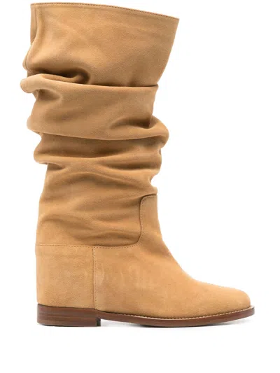 Via Roma 15 Calf-length Suede Boots In Brown