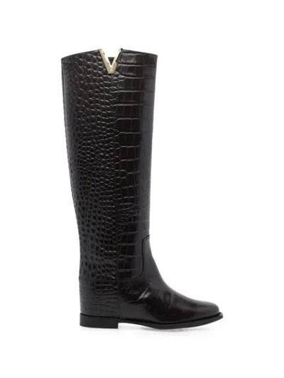 Via Roma 15 Croc-effect Vlogo Boots In Black
