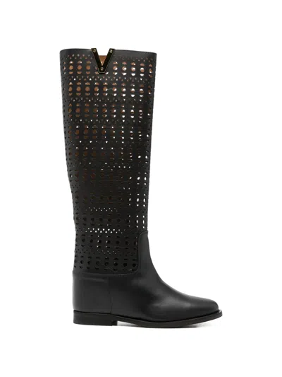 Via Roma 15 Cutout-detail Leather Boots In Black