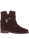 Via Roma 15 Dark Brown Suede Ankle Boots With Decorative Strap And Gold-tone Accents In Brown