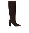 Via Roma 15 Dark Brown Suede Heeled High Boot In Brown