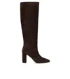 Via Roma 15 Dark Brown Suede Heeled High Boot In Brown
