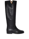 Via Roma 15 Black Leather Boots With Metal V Logo Detail