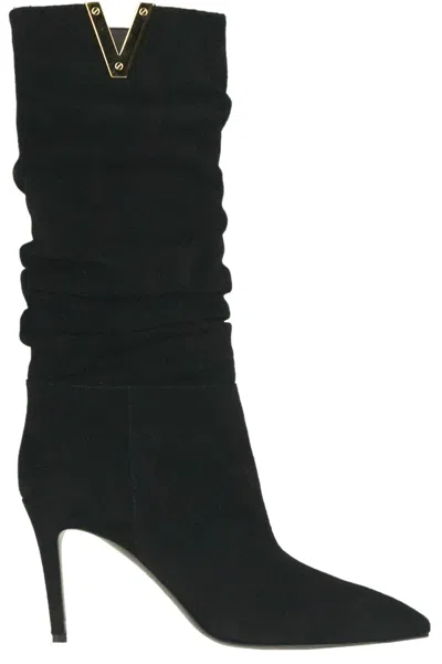 Via Roma 15 Draped Suede Boots In Black