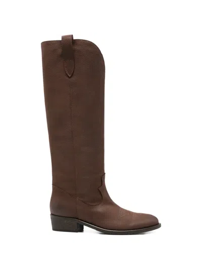 Via Roma 15 Embroidered Knee-length Boots In Brown