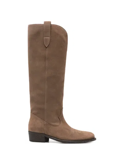 Via Roma 15 Embroidered Suede Boots In Brown