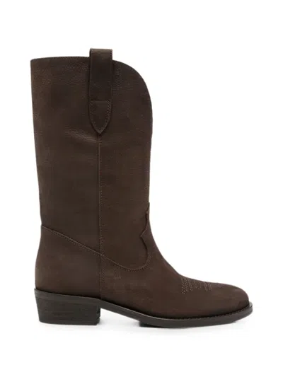 Via Roma 15 Embroidered-detail Western-style Boots In Brown